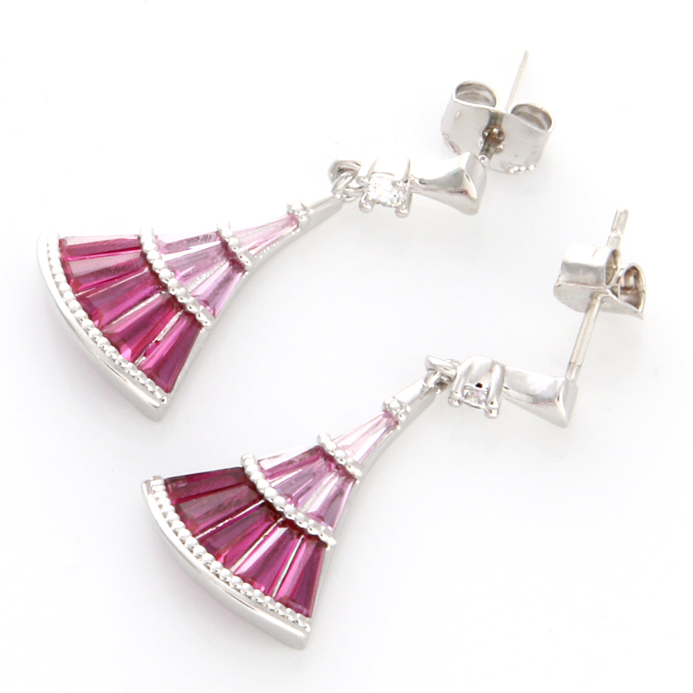 Multi Color Crystals Geometric Fan-Shaped Drop Earrings