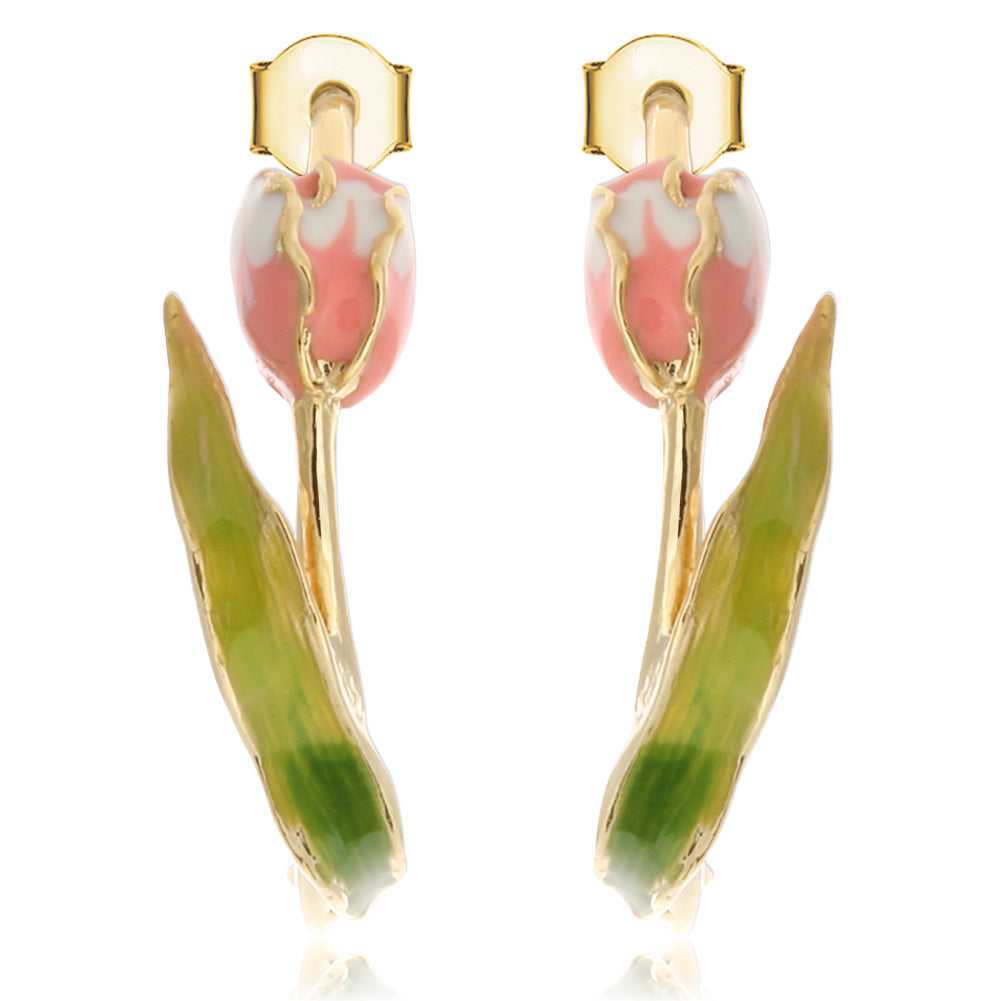 Hand-Painted Tulip Flower Hoop Style Earrings