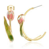 Hand-Painted Tulip Flower Hoop Style Earrings