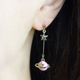Marble Pink Planet Dangle Earrings
