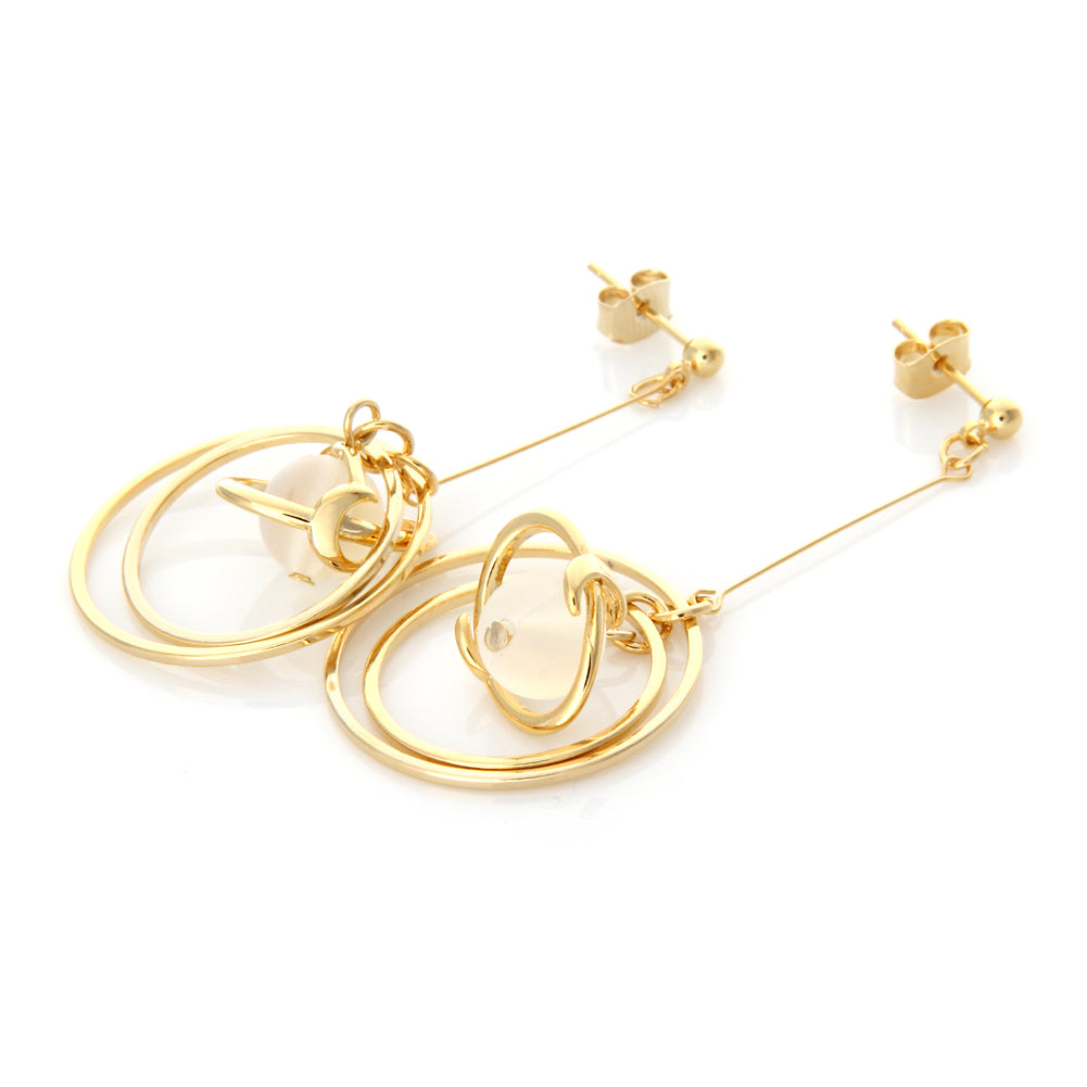 Circle White Planet Dangle Earrings, Drop Earrings, Saturn