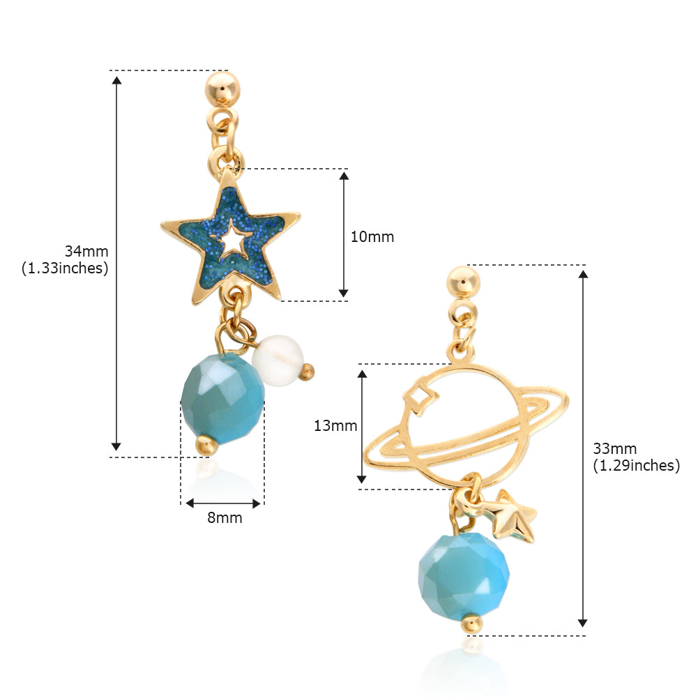 Planet and Star Mismatched Drop Earrings