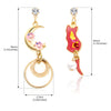 Pink Cat and Crescent Moon Mismatched Earrings