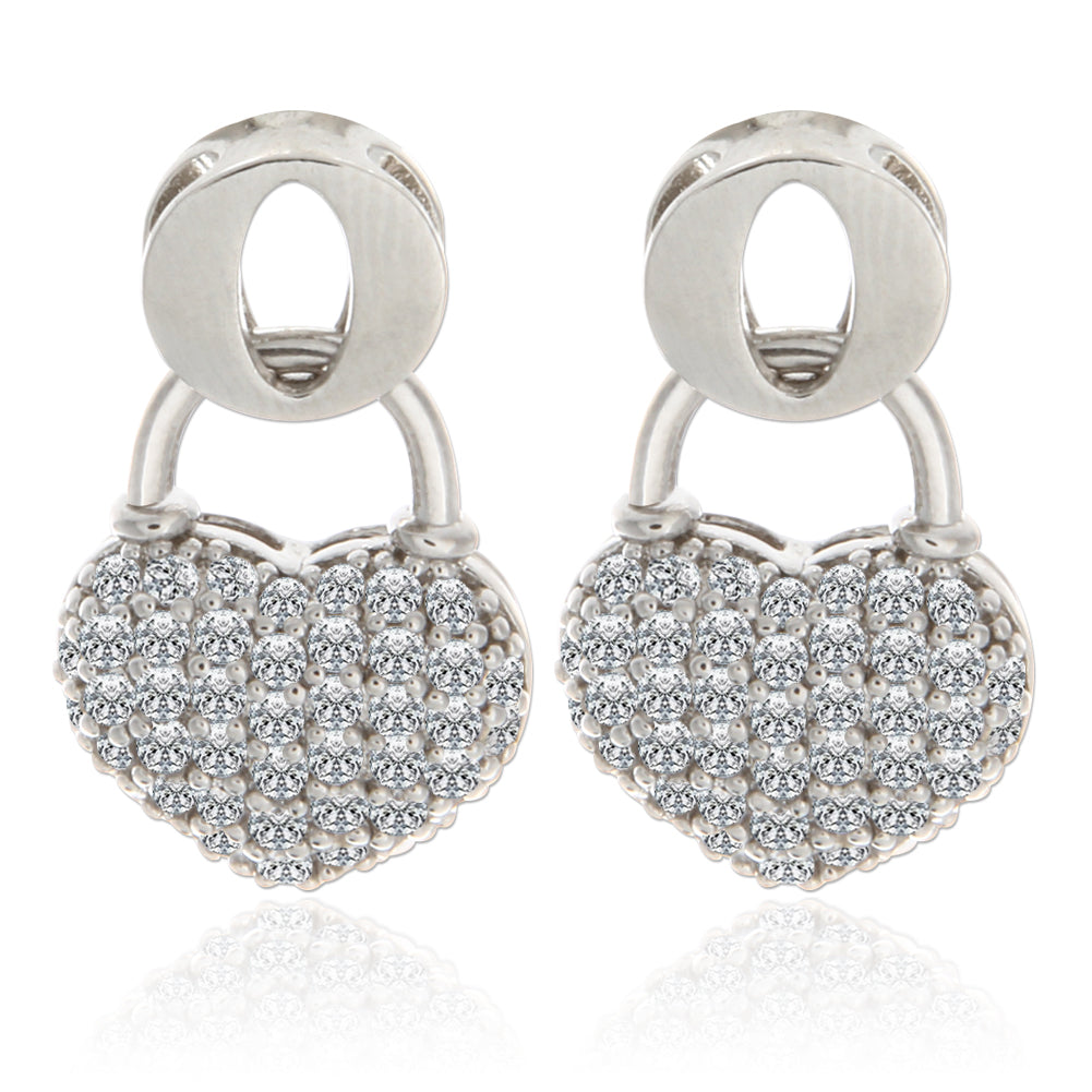 Cubic Zirconia Heart Lock Drop Earrings for