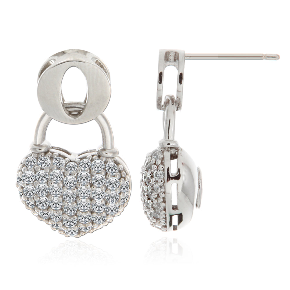 Cubic Zirconia Heart Lock Drop Earrings for