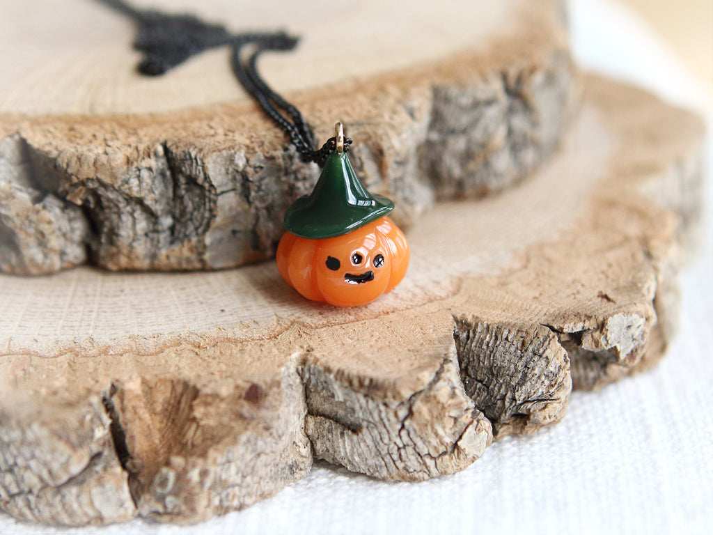 Jack O Lantern Necklace with Black Stainless Steel Chain