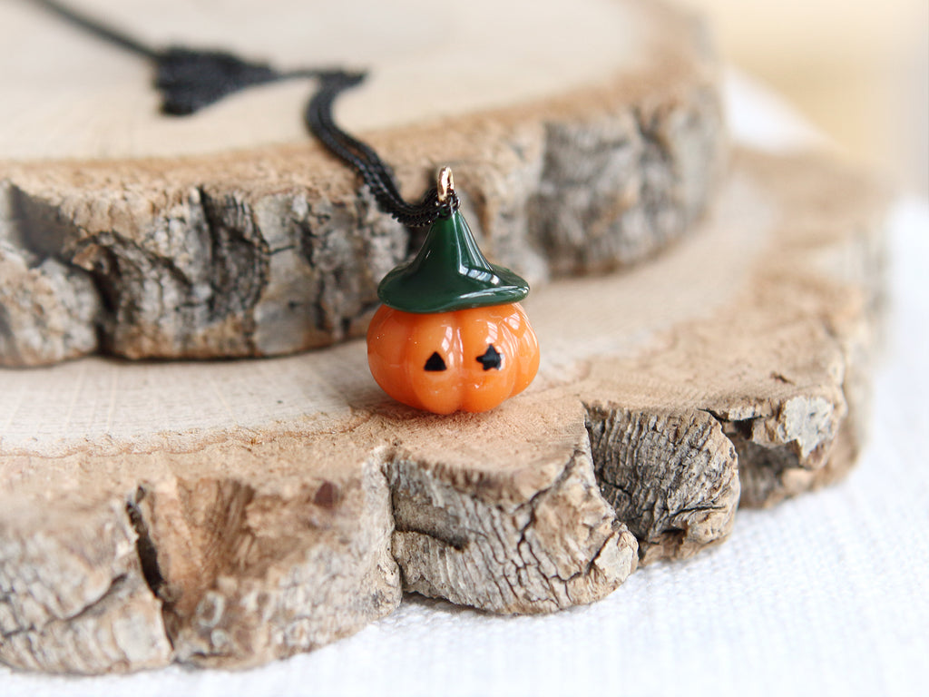 Jack O Lantern Necklace with Black Stainless Steel Chain