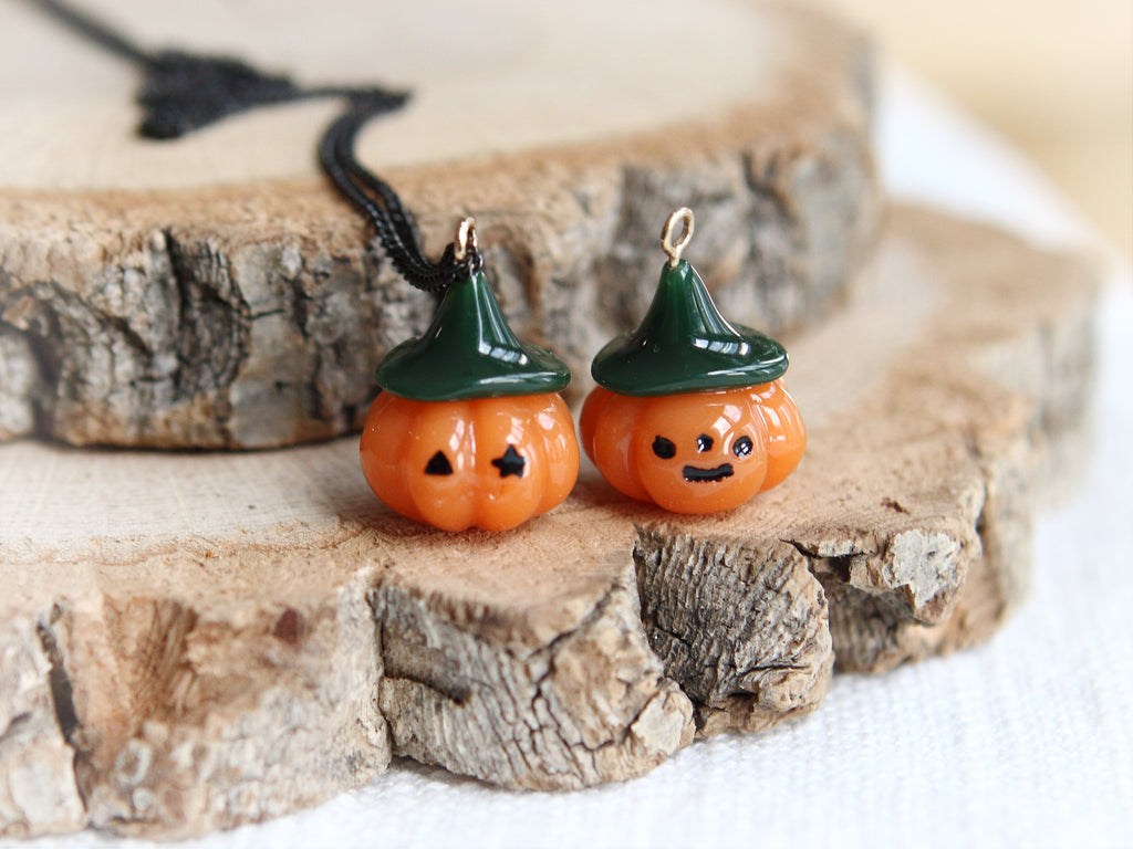 Jack O Lantern Necklace with Black Stainless Steel Chain