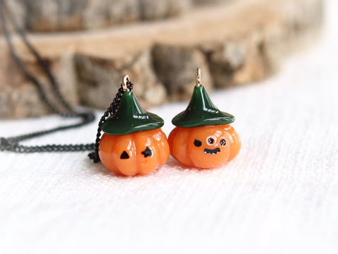 Little Jack O Lantern and Ghost Gold Ball Drop Earrings
