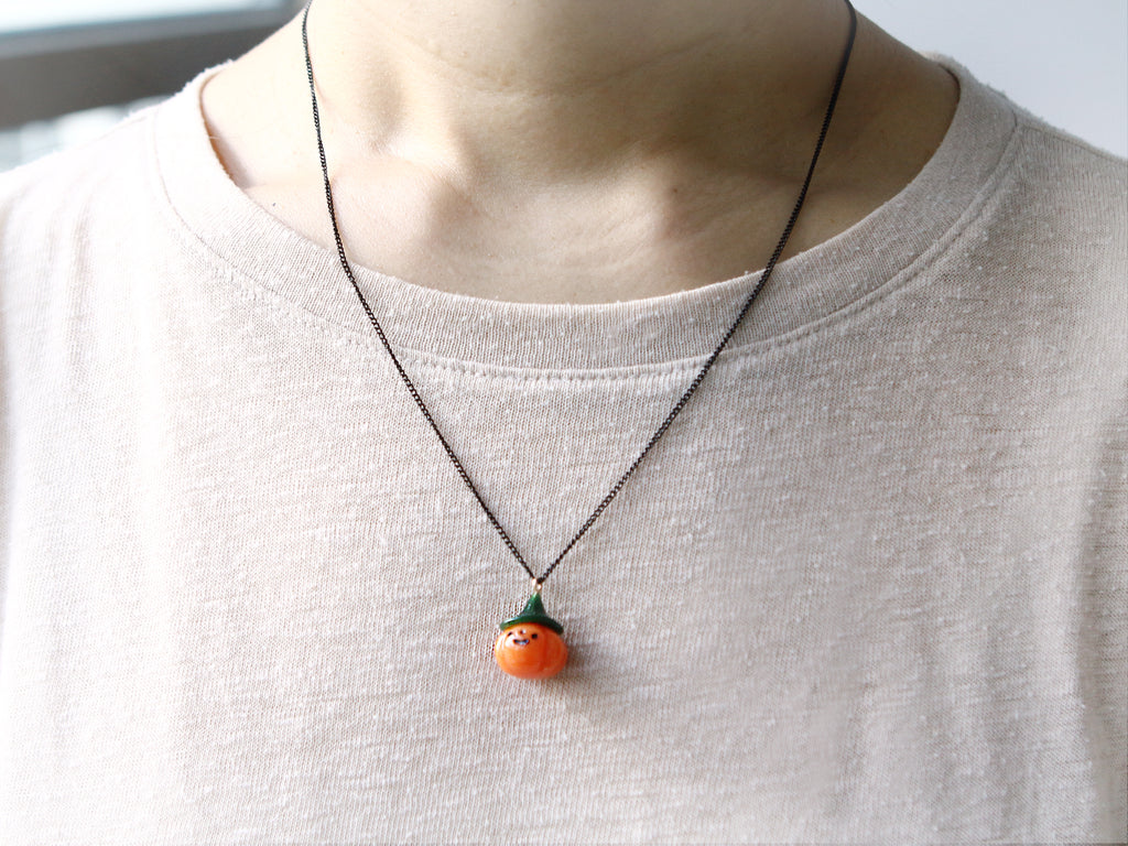 Jack O Lantern Necklace with Black Stainless Steel Chain