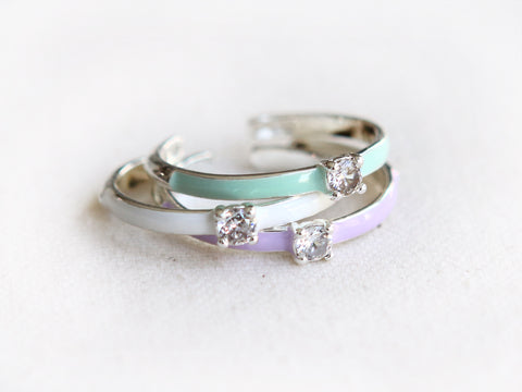 Simple Created Opal and CZ Adjustable Ring 14K Gold Plated