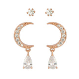 2 Set CZ Crescent Moon Earrings and Fake Diamond Studs 2 Pairs Earrings