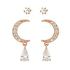 2 Set CZ Crescent Moon Earrings and Fake Diamond Studs 2 Pairs Earrings