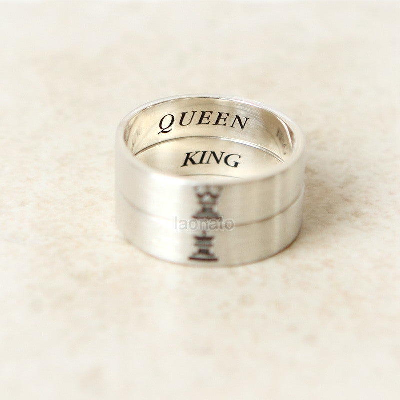 Amazon.com: YUNGELX Personalized Her King His Queen Couple Rings Set  Minimalist 4MM Stainless Steel Flat Edges Stackable Matching Rings Set Promise  Engagement Wedding Rings for Boyfriend Girlfriend,Black+Silver: Clothing,  Shoes & Jewelry