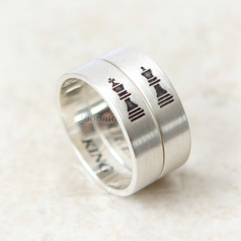 Personalized Bezel Setting ring in sterling silver, Couple Rings--Custom Personalized engraving Ring