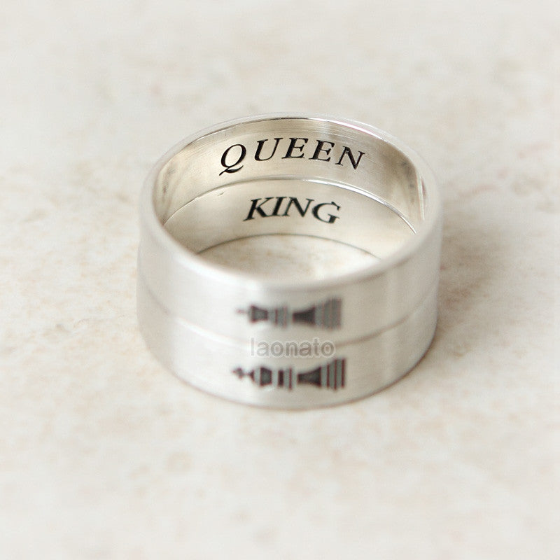 Vertical King and Queen Ring in sterling silver, Couples Ring-Custom Personalized Initial Ring