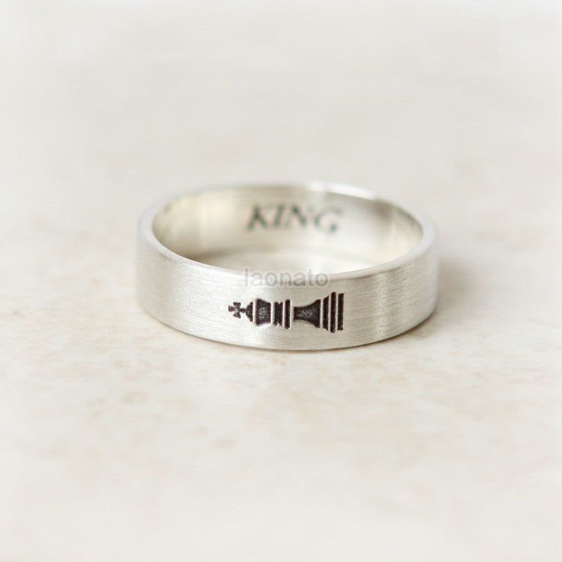 Vertical King and Queen Ring in sterling silver, Couples Ring-Custom Personalized Initial Ring