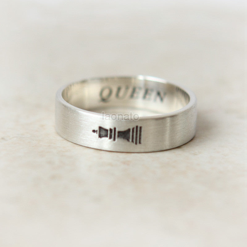 Vertical King and Queen Ring in sterling silver, Couples Ring-Custom Personalized Initial Ring