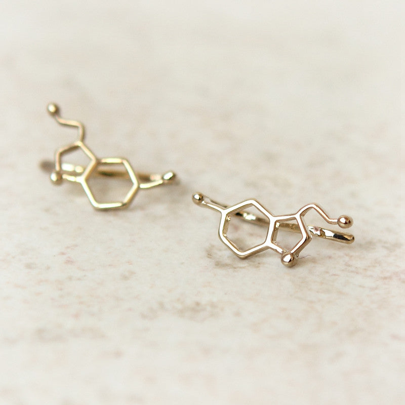 Serotonin Molecule Ear Climber / gold, silver