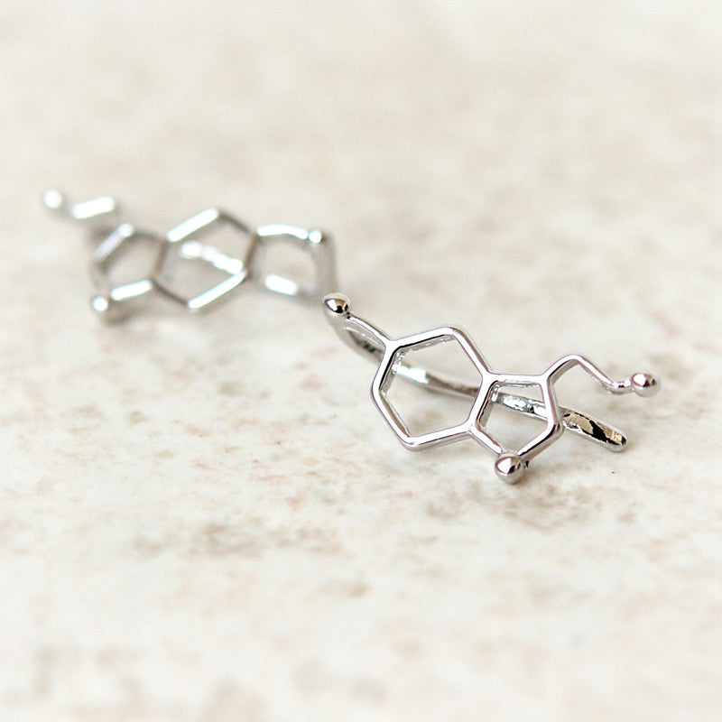Serotonin Molecule Ear Climber / gold, silver