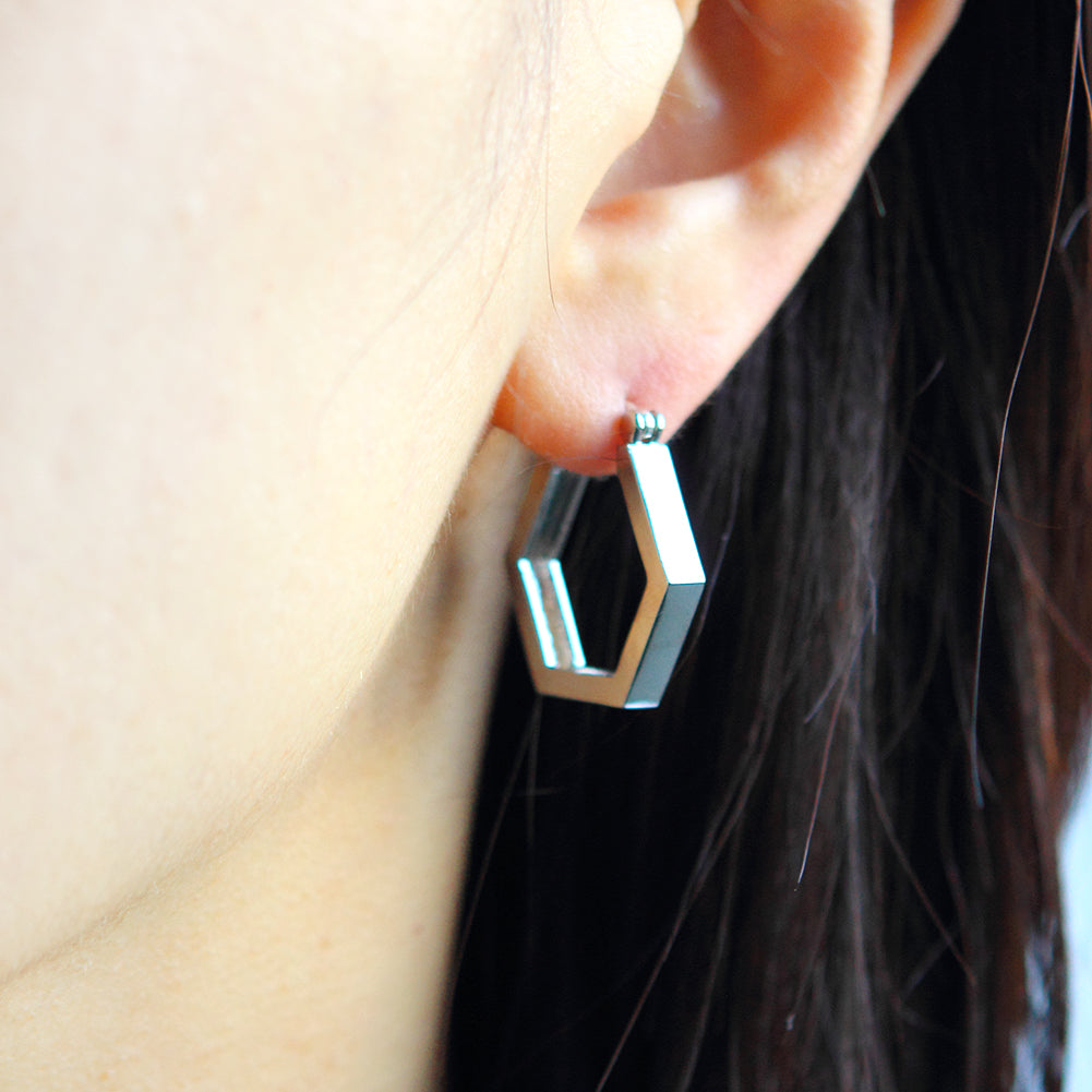 Thick hexagon Huggie Hoop Earrings