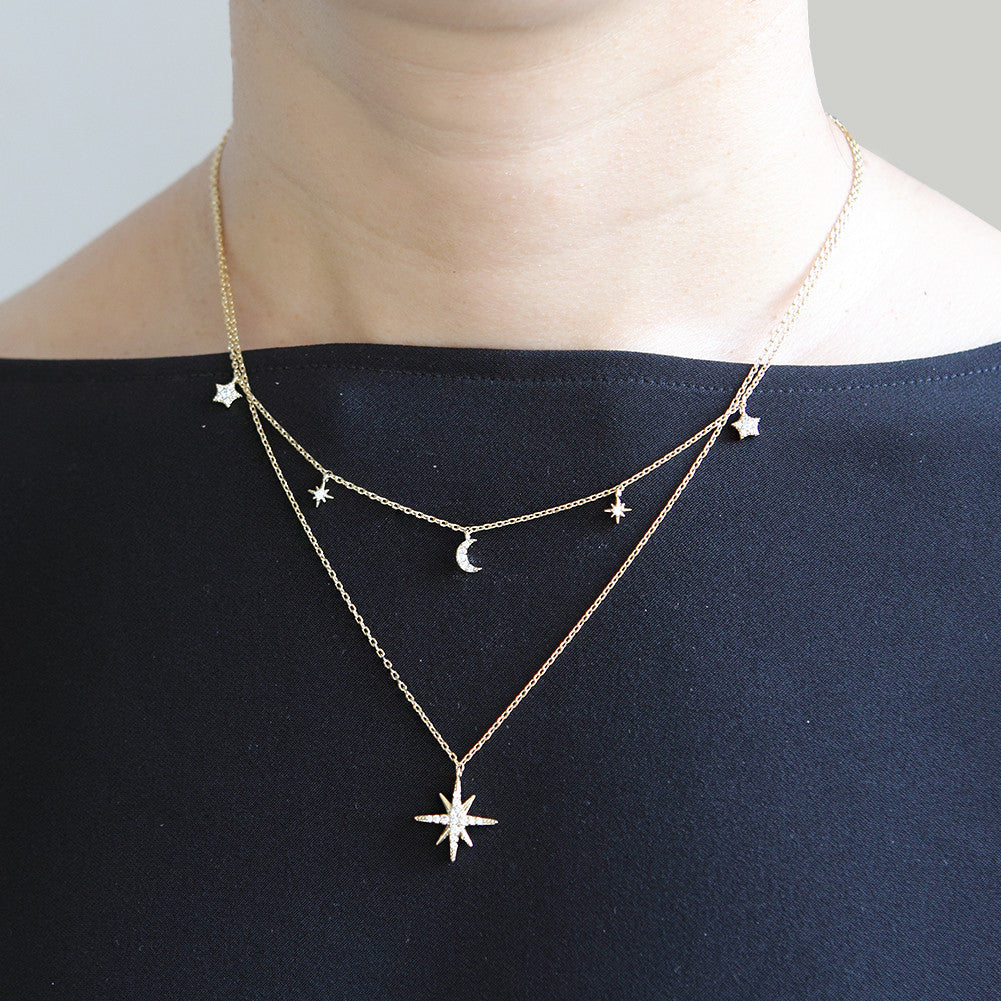 9ct Yellow Gold Moon and Star Layer Necklace – Harper Kendall