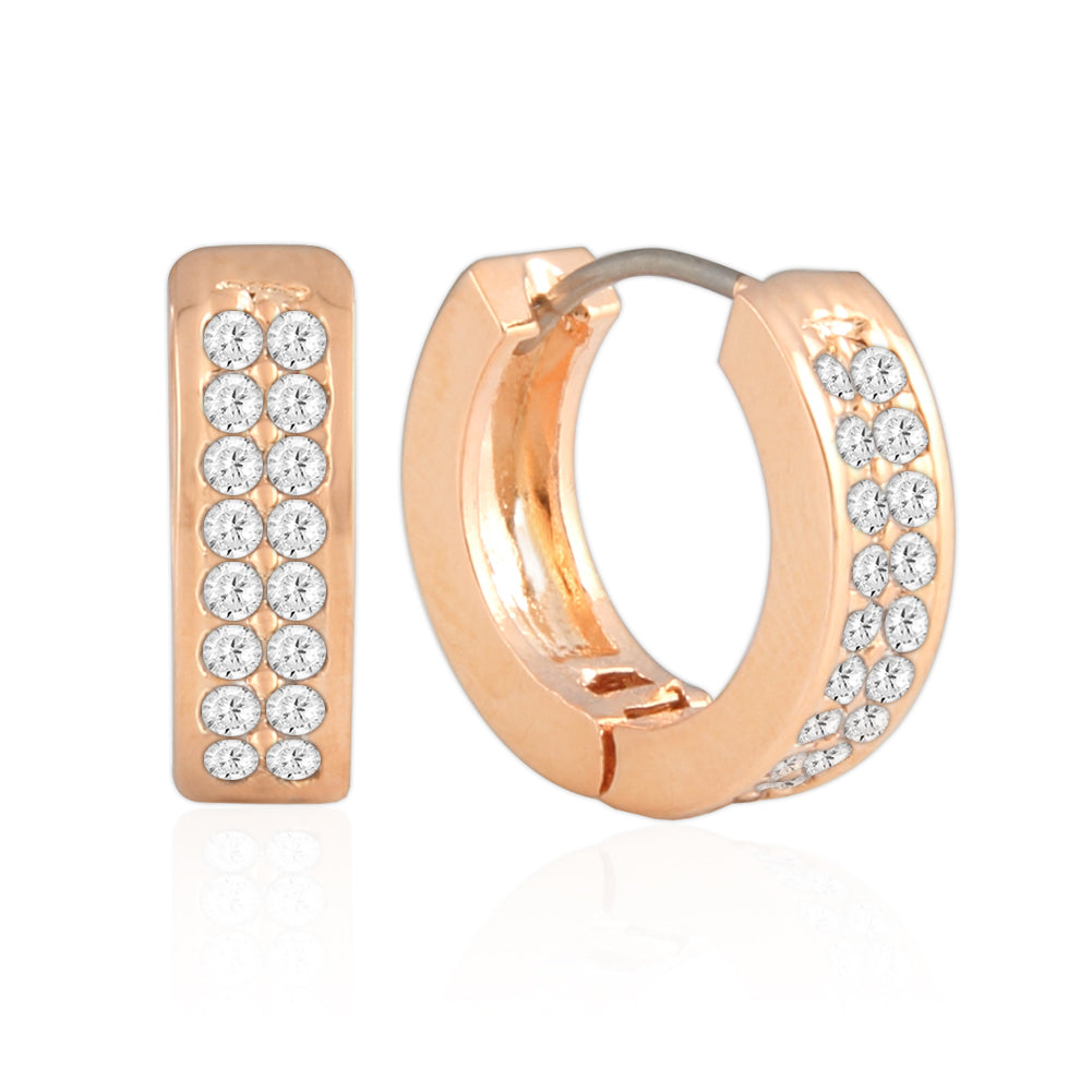 13 mm_Double Line CZ Hoop Earrings 14K Gold Plated