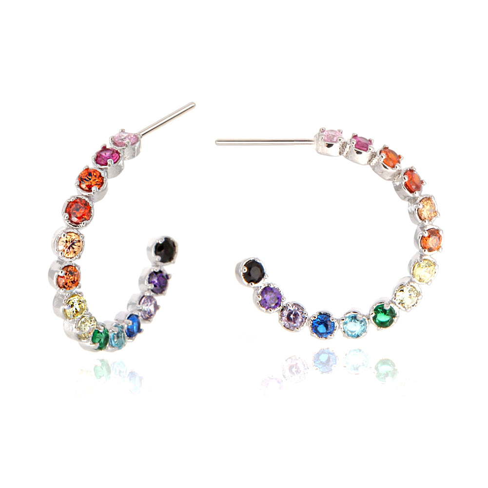 Multi Rainbow Color CZ Twisted Hoop Earrings