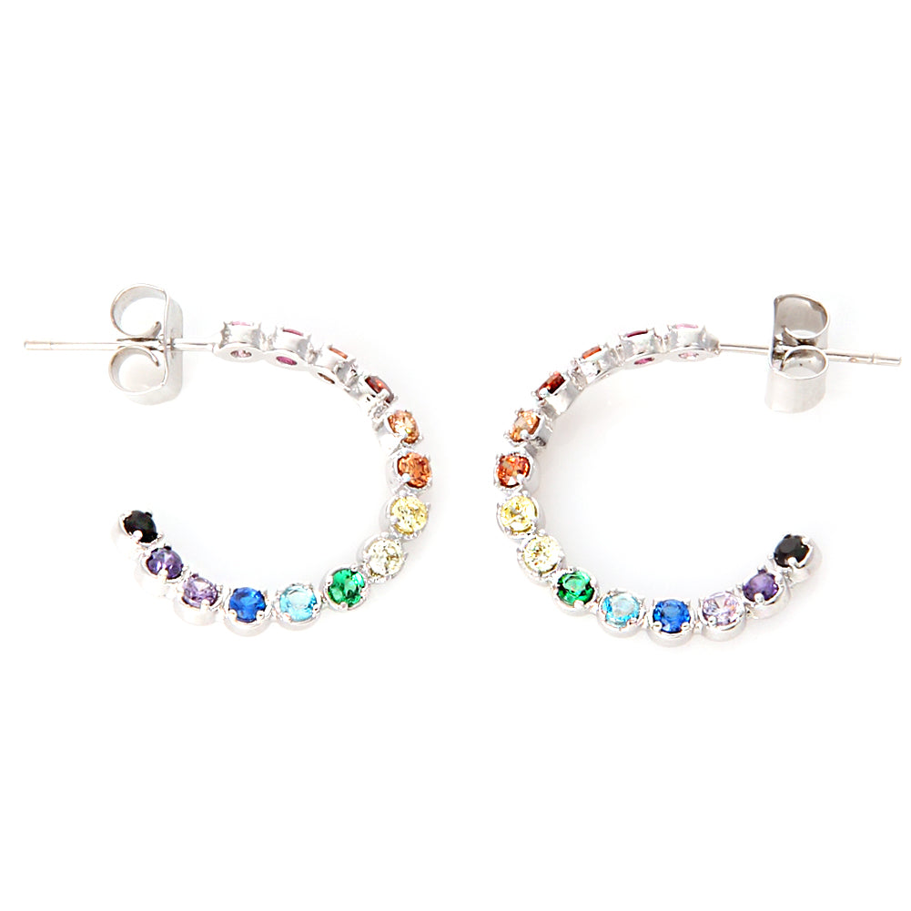 Multi Rainbow Color CZ Twisted Hoop Earrings