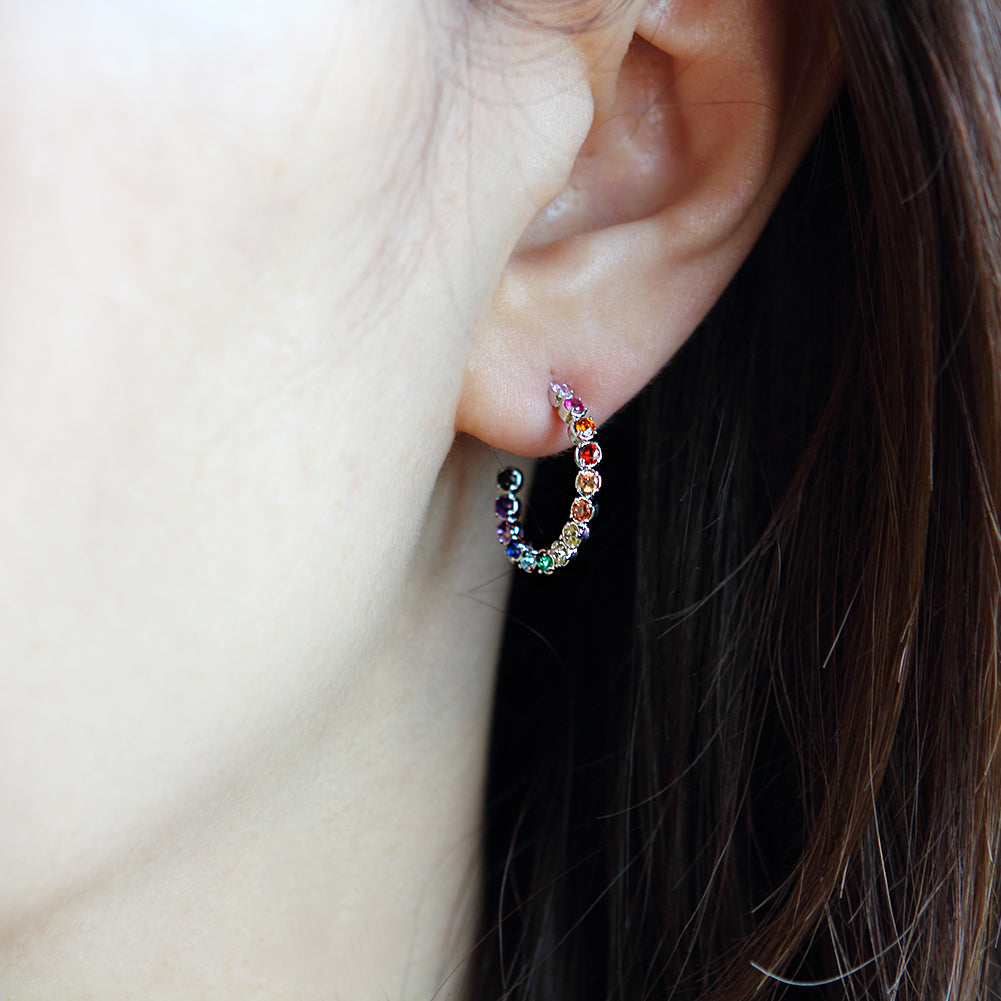 Multi Rainbow Color CZ Twisted Hoop Earrings