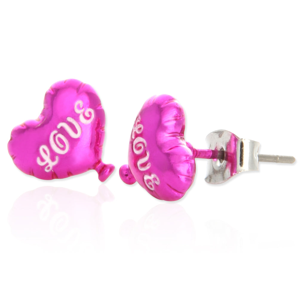 LOVE Heart Balloon Stud Earrings for Girls Women