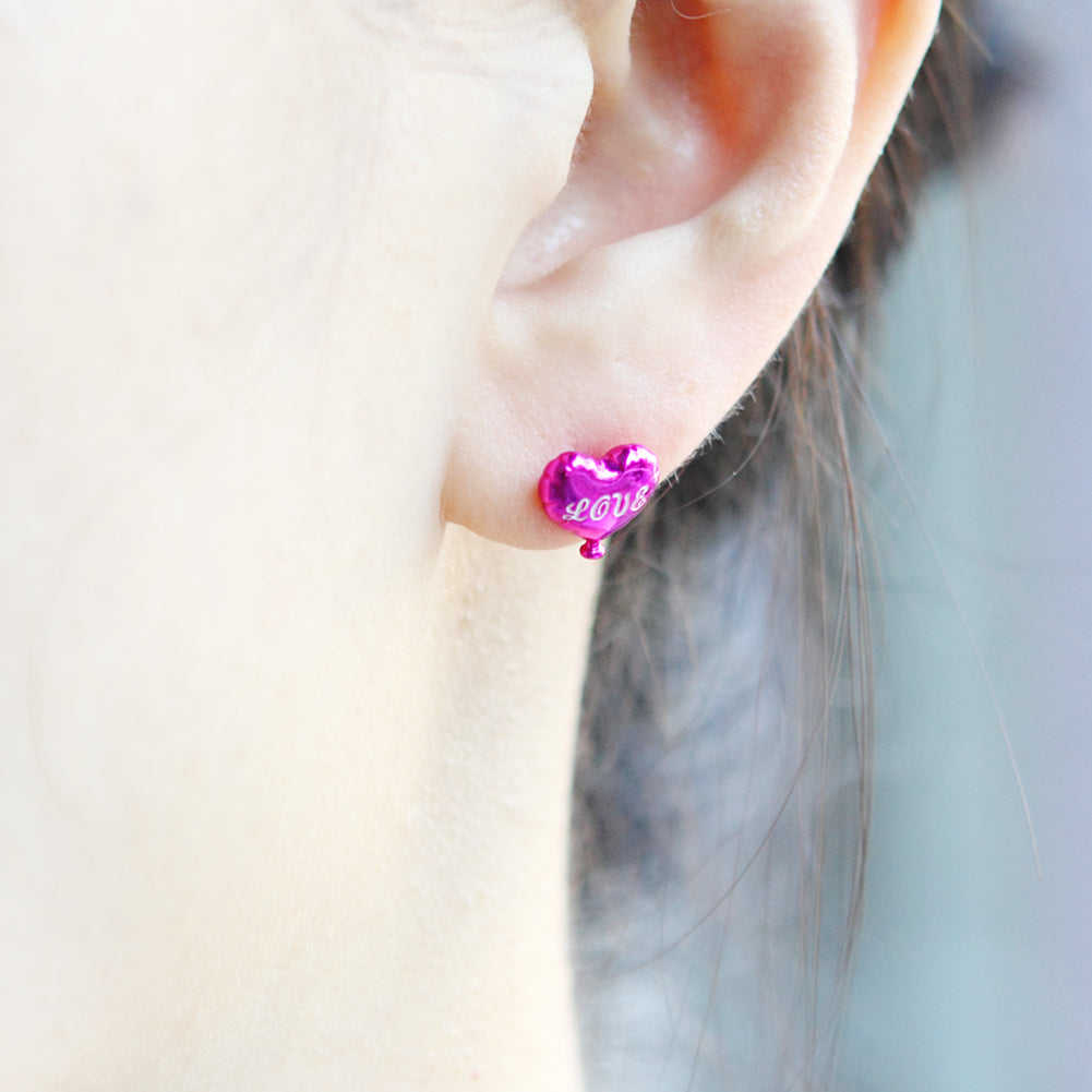 LOVE Heart Balloon Stud Earrings for Girls Women