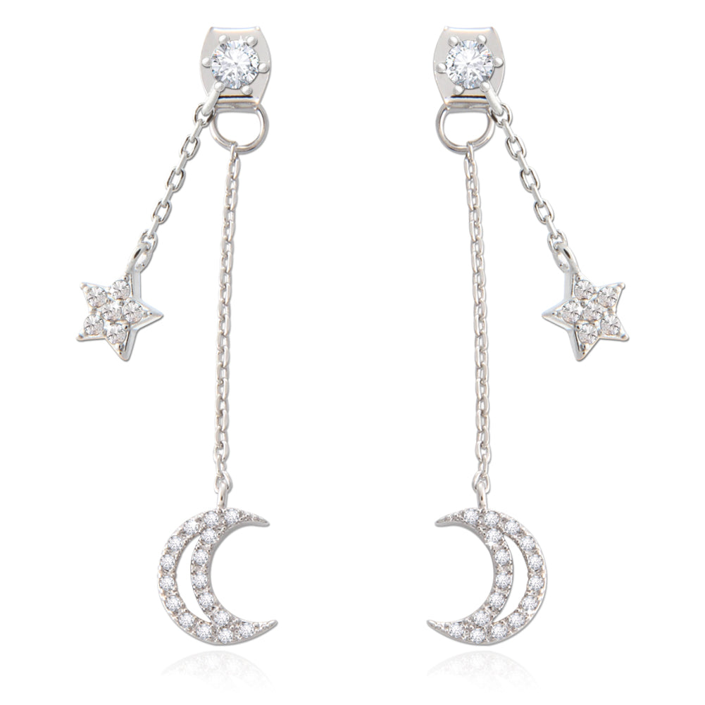 NO.2 Crescent Moon and Star Chain Drop Earrings