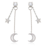 NO.2 Crescent Moon and Star Chain Drop Earrings