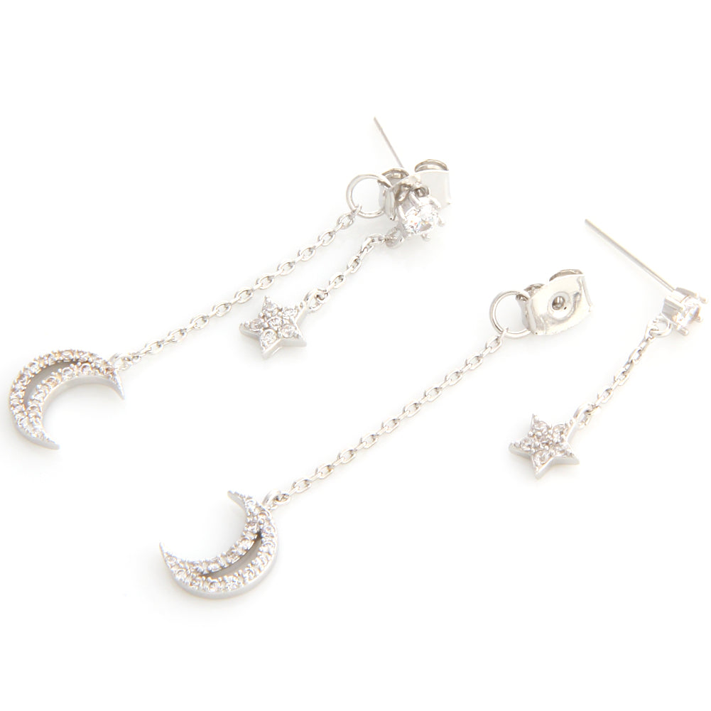 NO.2 Crescent Moon and Star Chain Drop Earrings