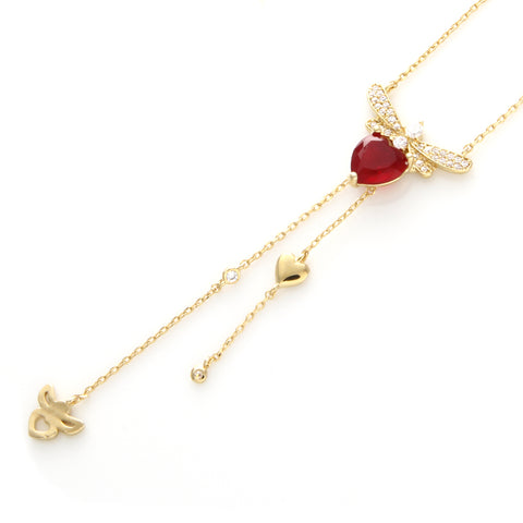 Tiny heart and Love You Necklace in gold