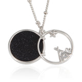 Stars and Teepee_Blue Goldstone Disc Pendant Necklace, 21.5 inches