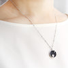 Planet and Crescent Moon_Blue Goldstone Disc Pendant Necklace, 21.5 inches