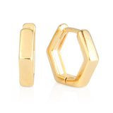 Hexagon Huggie Small Hoop Earrings 14K Gold Plated