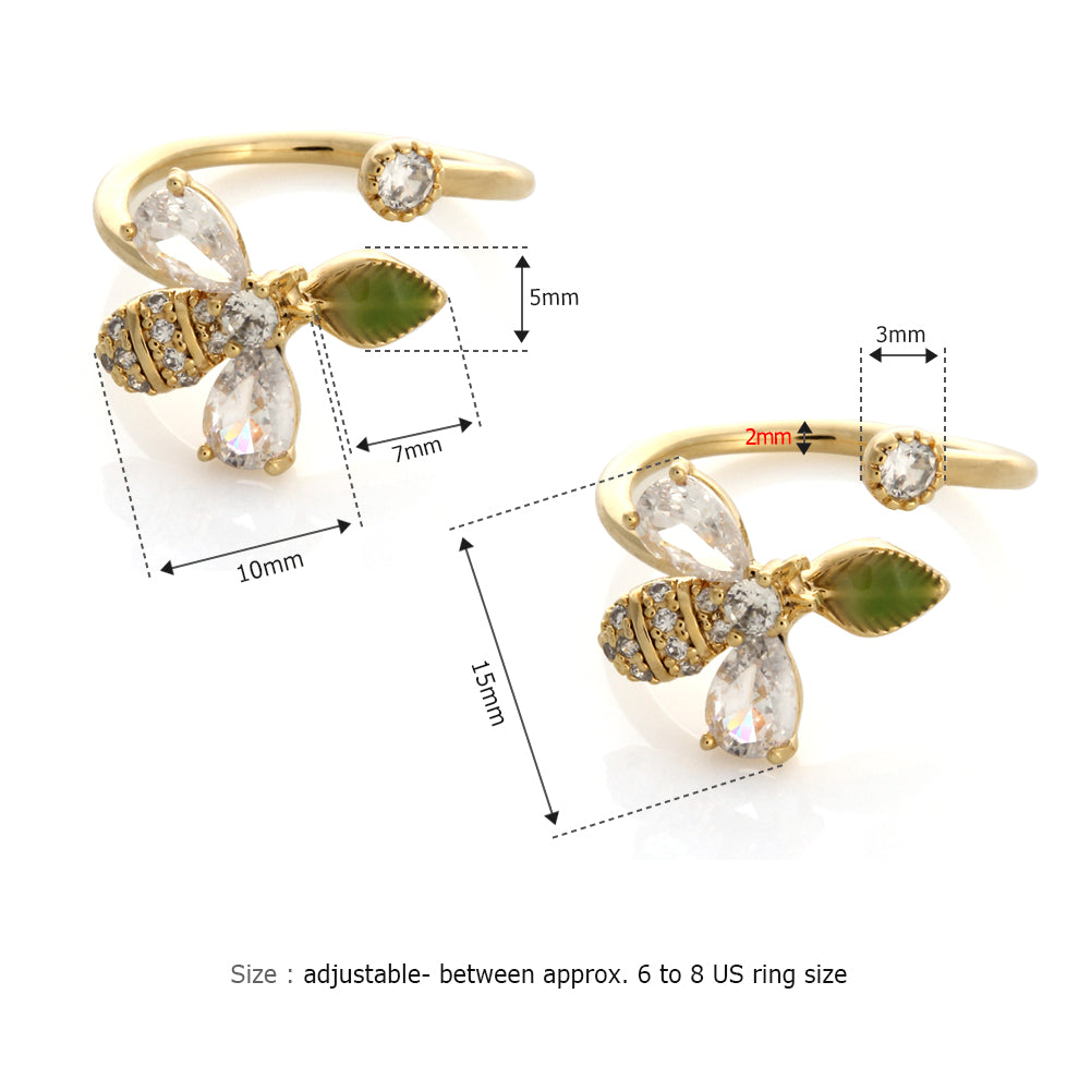 CZ Bee and Leaf Ring