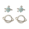 2 Set Planet Earrings Plated Brass Studs 2 Pairs Earrings