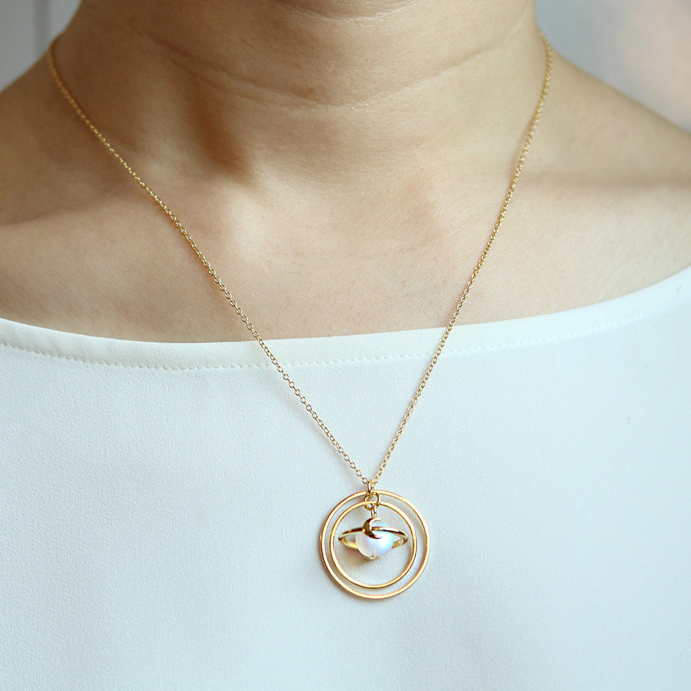 Circle Planet Necklace Moon and Star Saturn, 20