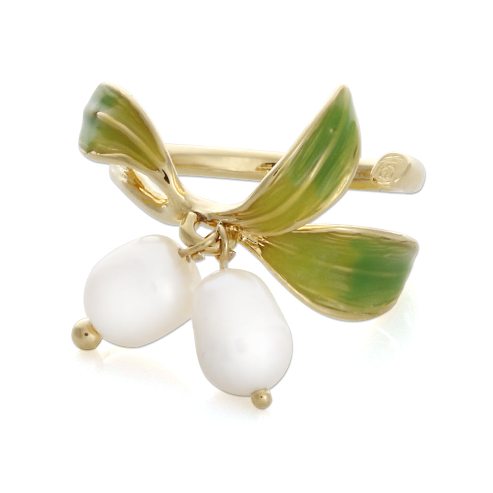 Leaves and Pearls Adjustable Ring