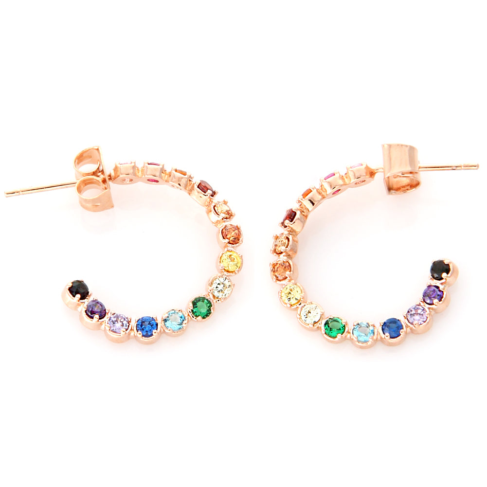 Multi Rainbow Color CZ Twisted Hoop Earrings