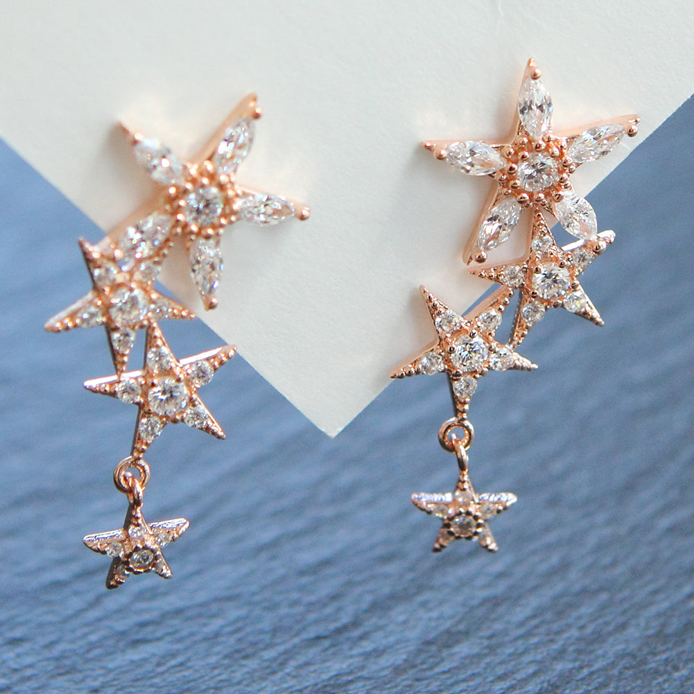 Flowers and Stars Crystal Dangle Drop Earrings