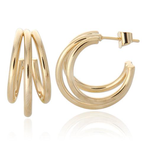 8 mm_ Plain Huggie Hoop Earrings 14K Gold Plated