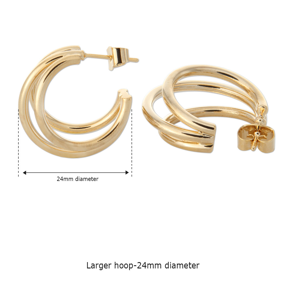 24MM Split Huggie Earrings | Triple Hoop Earrings