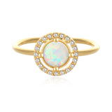Round Created Opal and CZ Adjustable Ring
