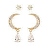 2 Set CZ Crescent Moon Earrings and Fake Diamond Studs 2 Pairs Earrings
