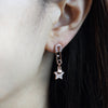 CZ Safety Pin and Star Heart Shape Lock Drop Earrings